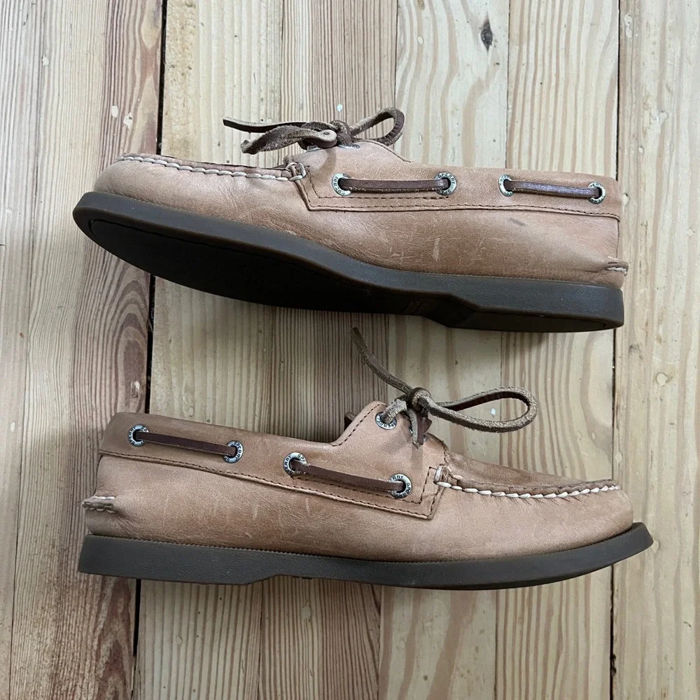 Sperry Top-Sider Authentic Original Tan Leather Boat Shoe Mens 5M 0197640 preppy